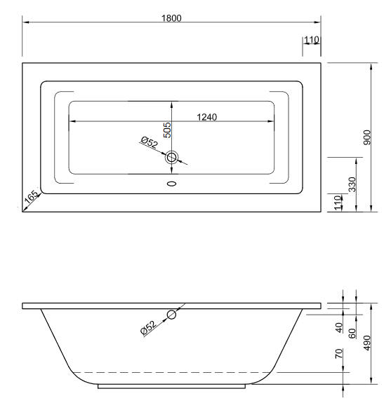 Acryl Badewanne Lupor 180 x 90 cm weiß Wanne Styropor Wannenträger rechteck