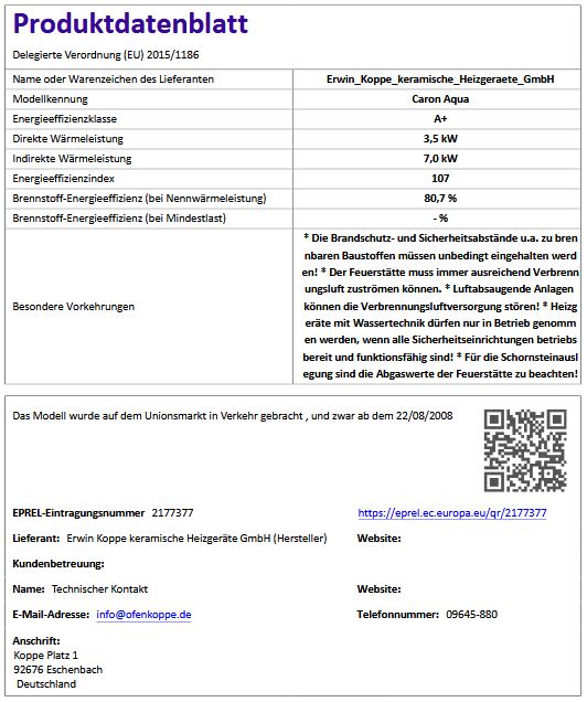 Kaminofen Koppe Caron Aqua Korpus schwarz 10,5 kW wasserführend 72020S