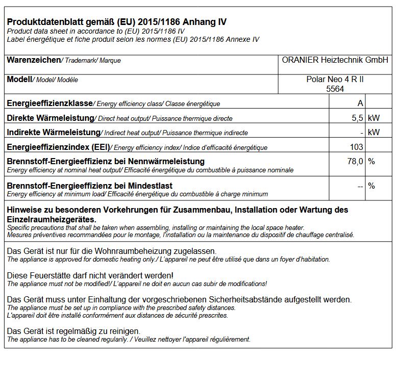 Kaminofen Oranier Polar Neo 4 Stahlblechverkleidung schwarz 5 kW 113 cm 5554 11