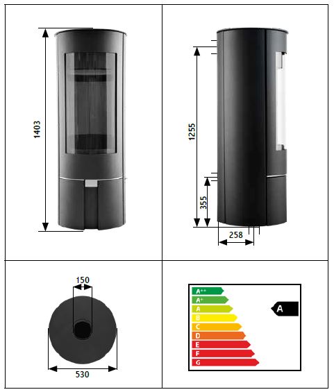 Kaminofen Novaline Aura 7 kW Topplatte Shanix black 70 mm Kamin Korpus schwarz