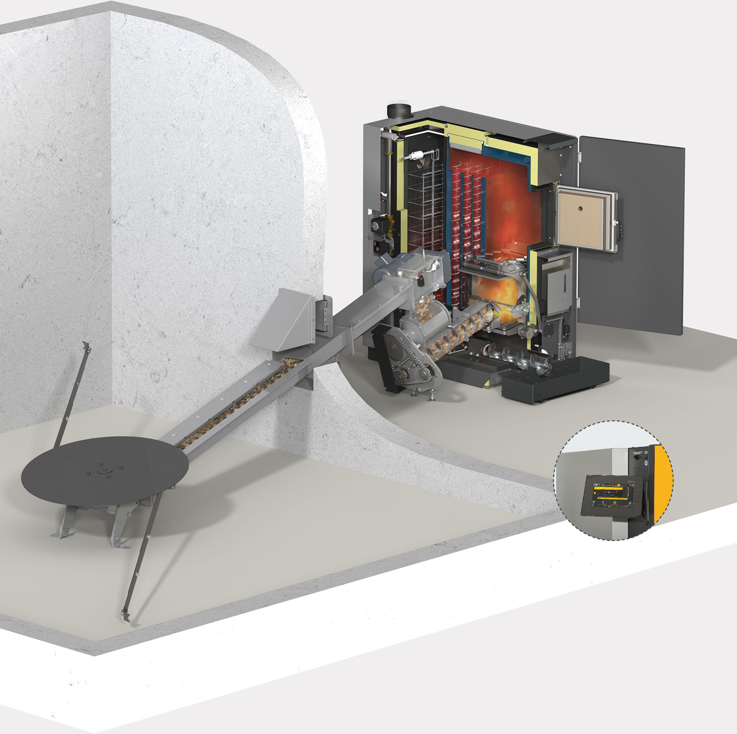 Bodenrührwerk ETA für Hackgutkessel eHACK 20-80kW mit Blattfederarmen D=2,0 m