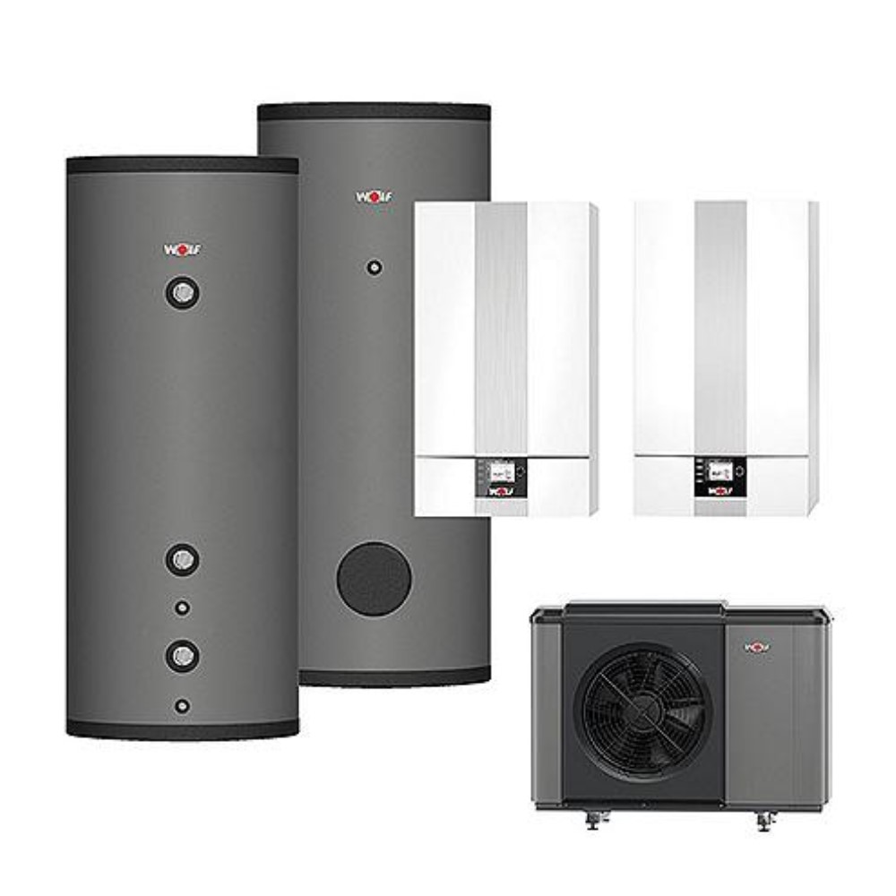 Wolf Hybrid Paket Gasbrennwert CGB-2-14 Wärmepumpe CHA-07/400 Speicher SEW-2-200