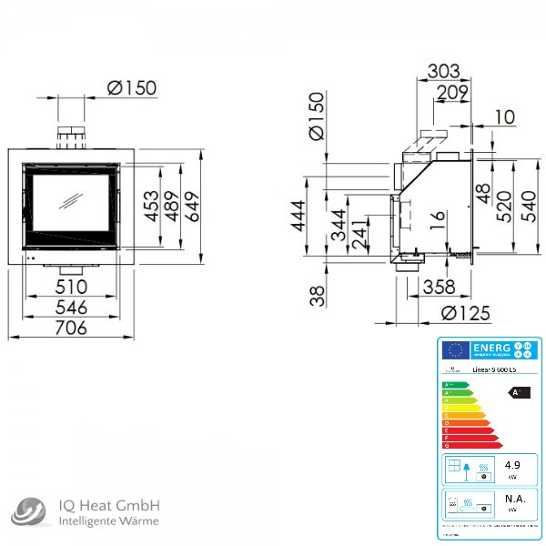 Spartherm standard Kaminkassette Linear S 600 4,9 kW Blendrahmen 60 mm