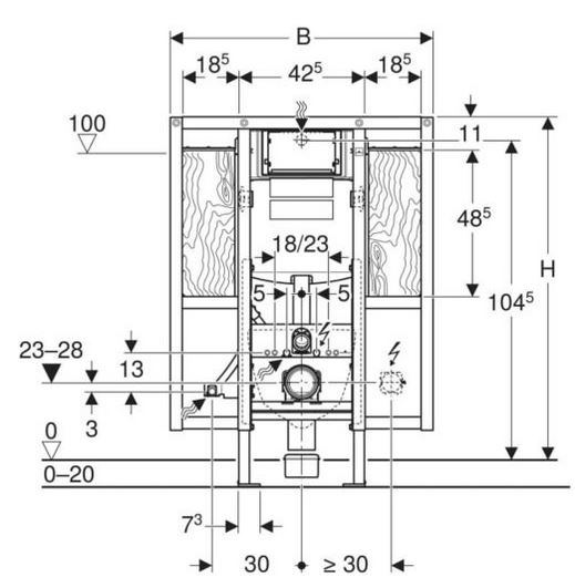 Geberit Duofix Wand-WC 112 cm barrierefrei UP320 für Stütz- und Haltegriffe