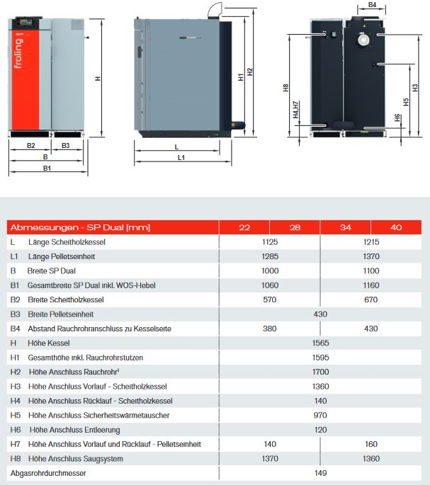 Fröling Kombikessel SP Dual 40 Scheitholz Holzvergaser Pelletskessel 7" Touch