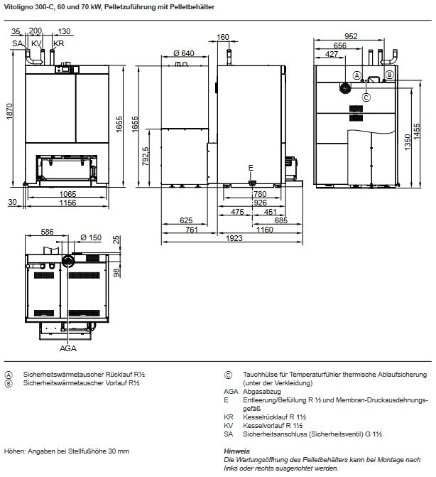 Viessmann Pelletkessel Vitoligno 300-C 60,0 kW Ecotronic Einschub hinten Pellets