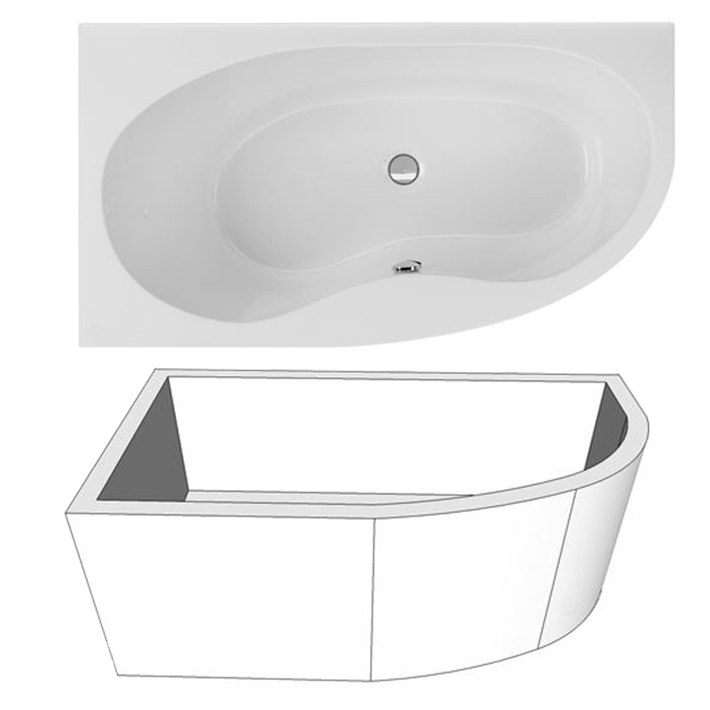 Acryl Raumsparwanne Luzern links 164 x 90 cm weiß Wanne Styropor Wannenträger