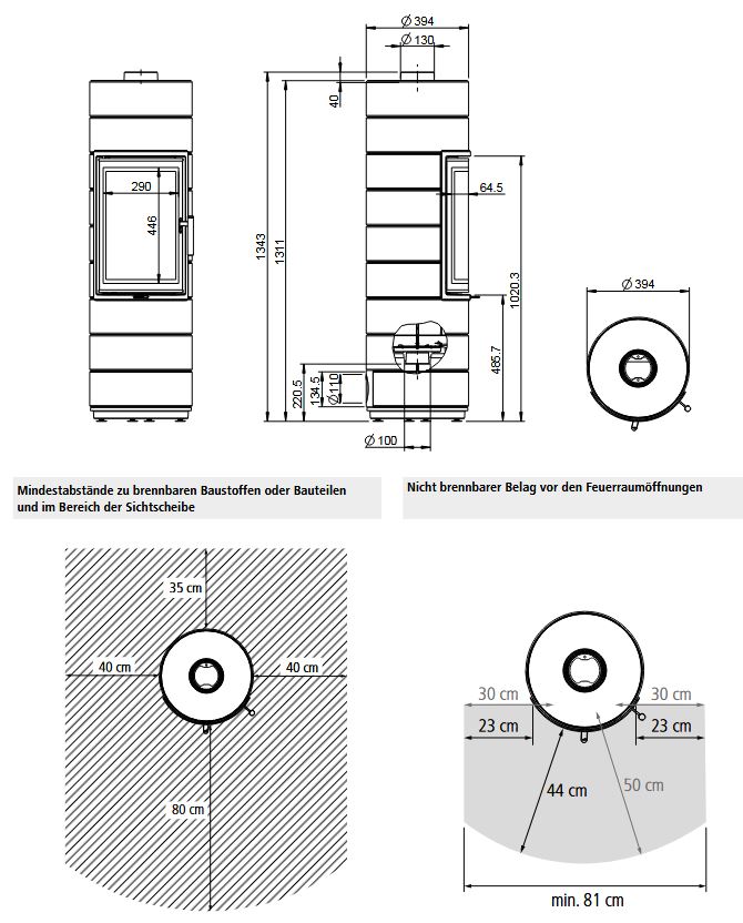 Guss Kaminofen Leda PEPPA 4 KW Rauchabgang oben weiss emailliert 1003-02299