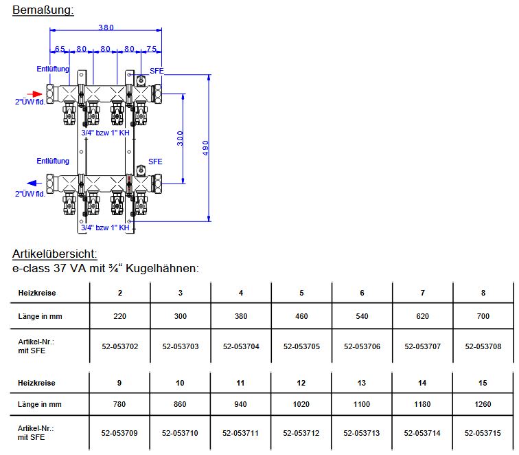 Strawa e-class 37 Industrie und Soleverteiler 2'' für 10 Kreise 840 mm 52-053710