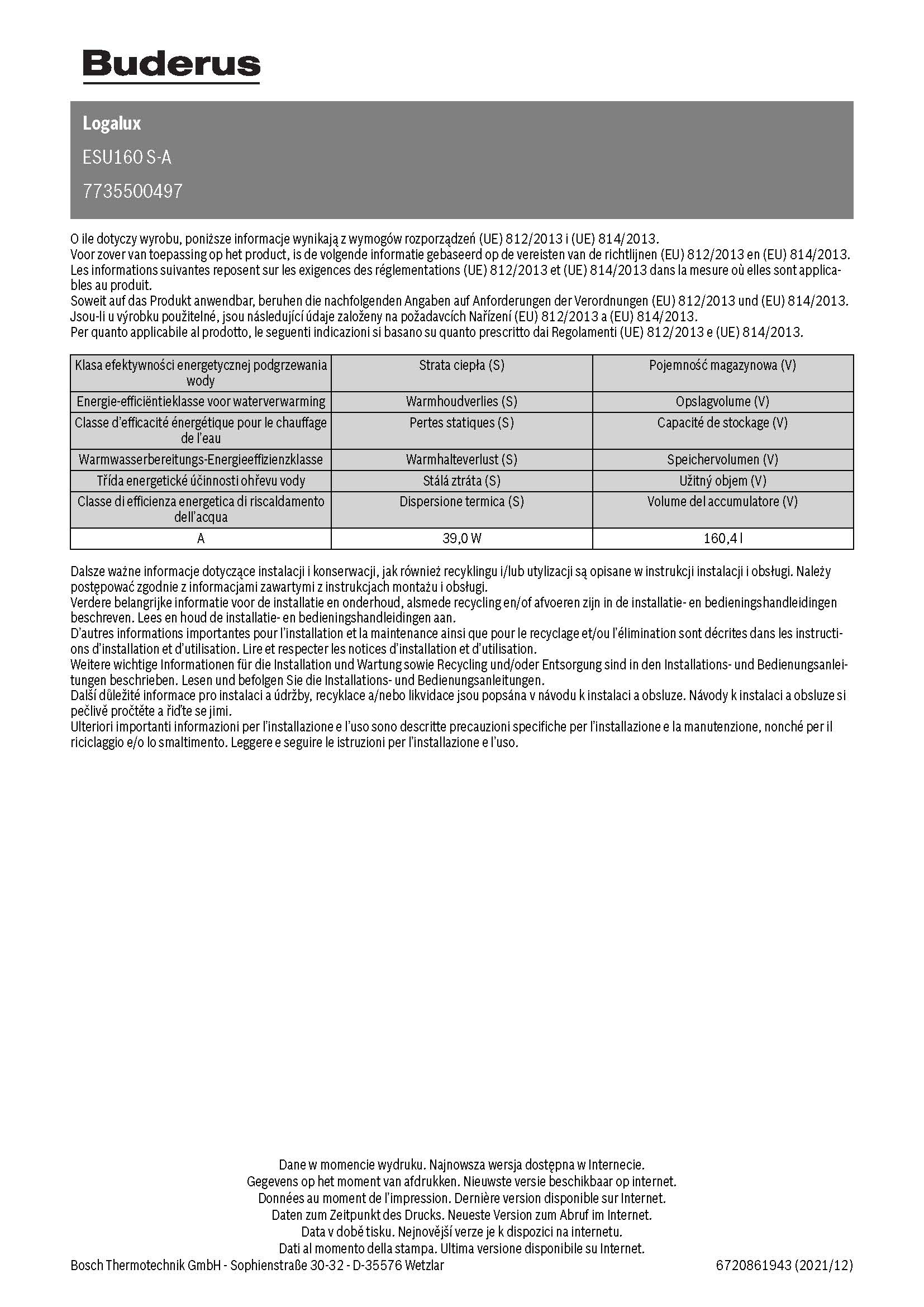 Buderus Logalux ESU160 S-A Edelstahl Trinkwasserspeicher Warmwasserspeicher Buderus Logalux ESU160 S-A Edelstahl Trinkwasserspeicher Warmwasserspeicher