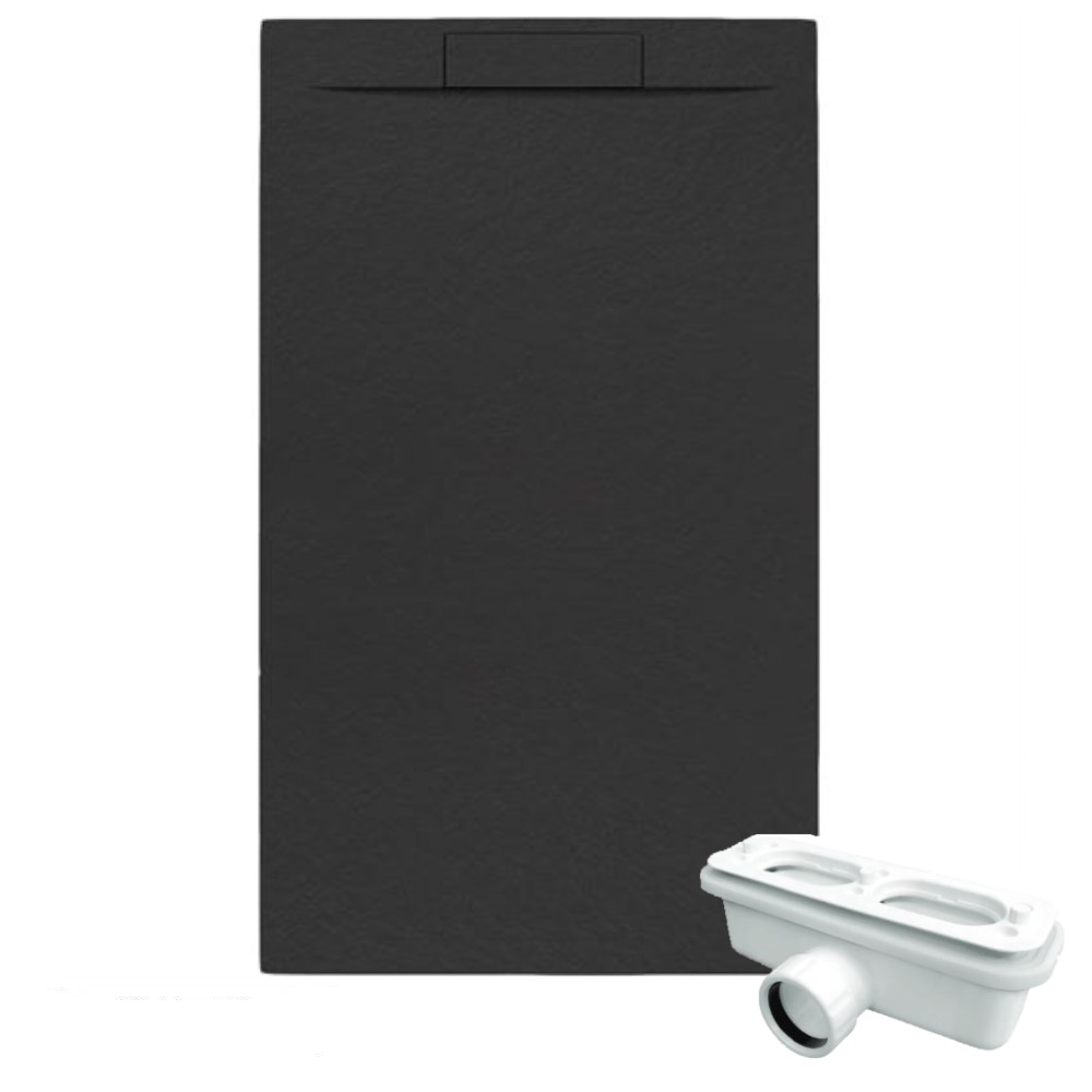 Mineralguss Rechteck Duschwanne Slatestone Cover E 140 x 100 cm anthrazit Ablauf