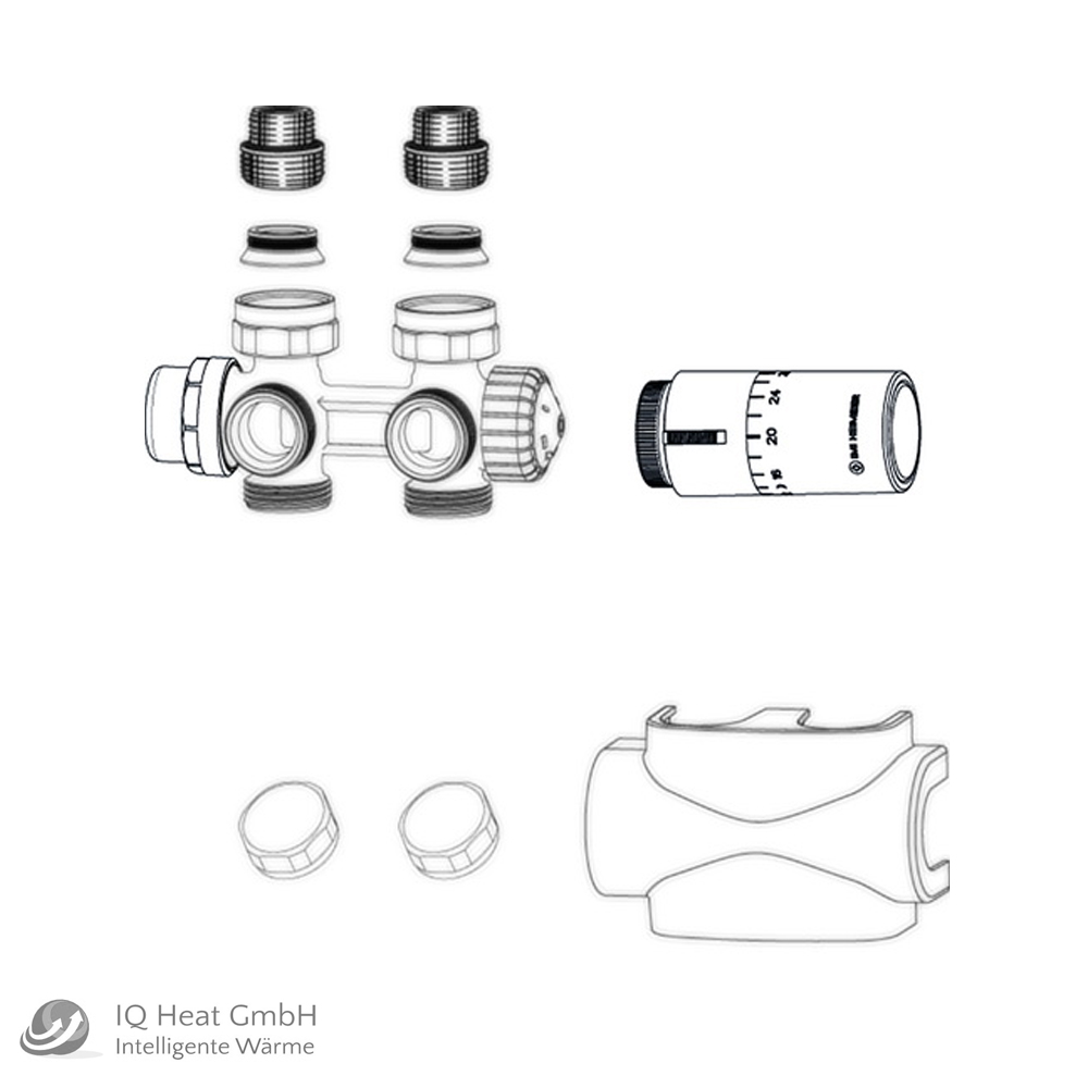 Heimeier Multilux 4-Set weiß - Badheizkörper Mittelanschluss Thermostatkopf DX