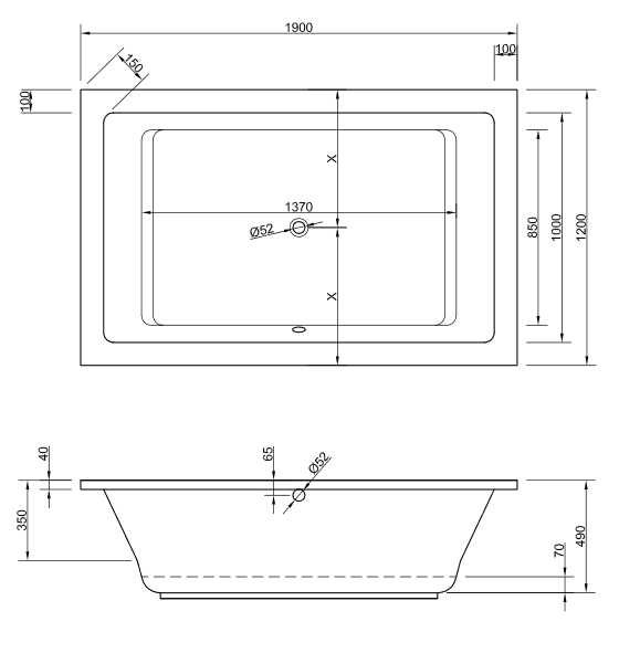 Acryl Badewanne Lupor 190 x 120 cm weiß "King Size" Wanne Styropor Wannenträger