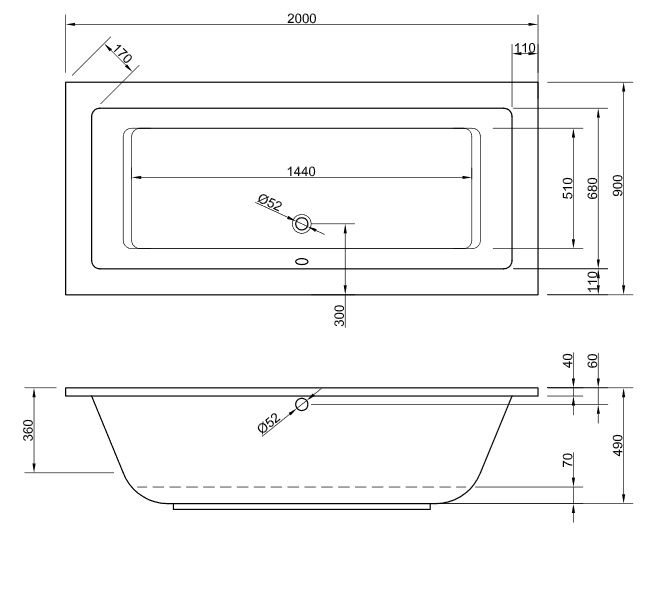 Acryl Badewanne Lupor 200 x 90 cm weiß Wanne Styropor Wannenträger rechteck
