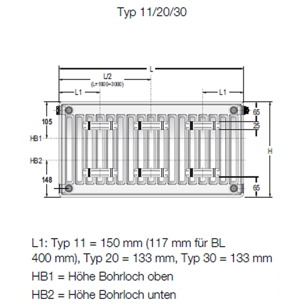 Buderus Logatrend C Profil Flachheizkörper Kompakt Typ 11 BH 300 seitliche Anschl