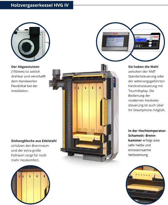 NMT Holzvergaserkessel HVG IV 40S 37 kW Holzkessel Scheitholzkessel Lambda NMT Holzvergaserkessel HVG IV 40S 37 kW Holzkessel Scheitholzkessel Lambda