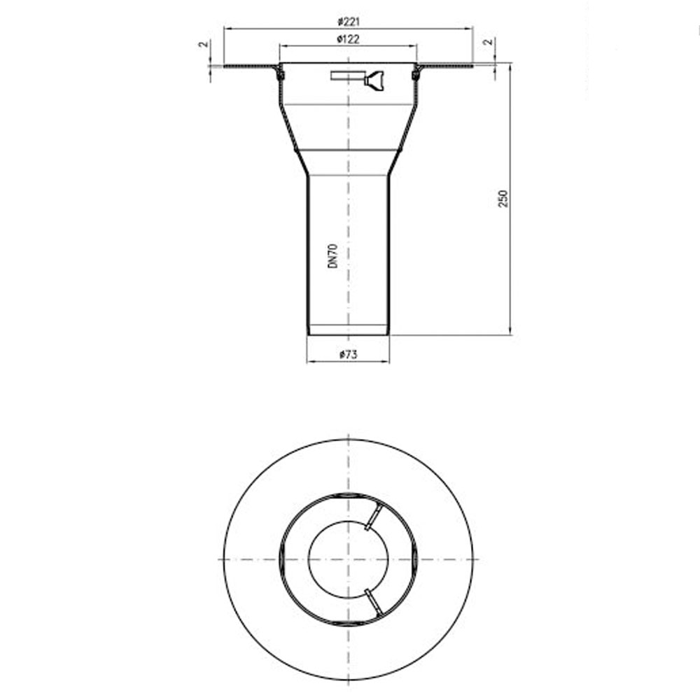 LORO X Balkondirektablauf mit Stützrand Serie GF DN 70 Auslauf senkrecht