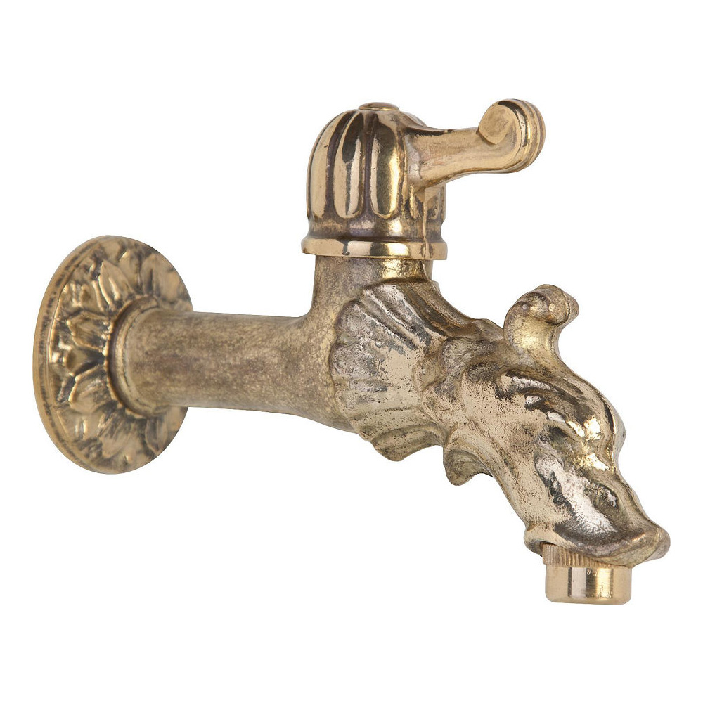 Dekoratives Auslaufventil mit Hebelgriff in Bronze mit Rosette Wandanschluß 1/2``