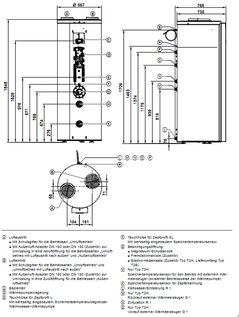 Viessmann Vitocal 262-A Typ T2H-R290 Warmwasser Wärmepumpe Solarwärmetauscher