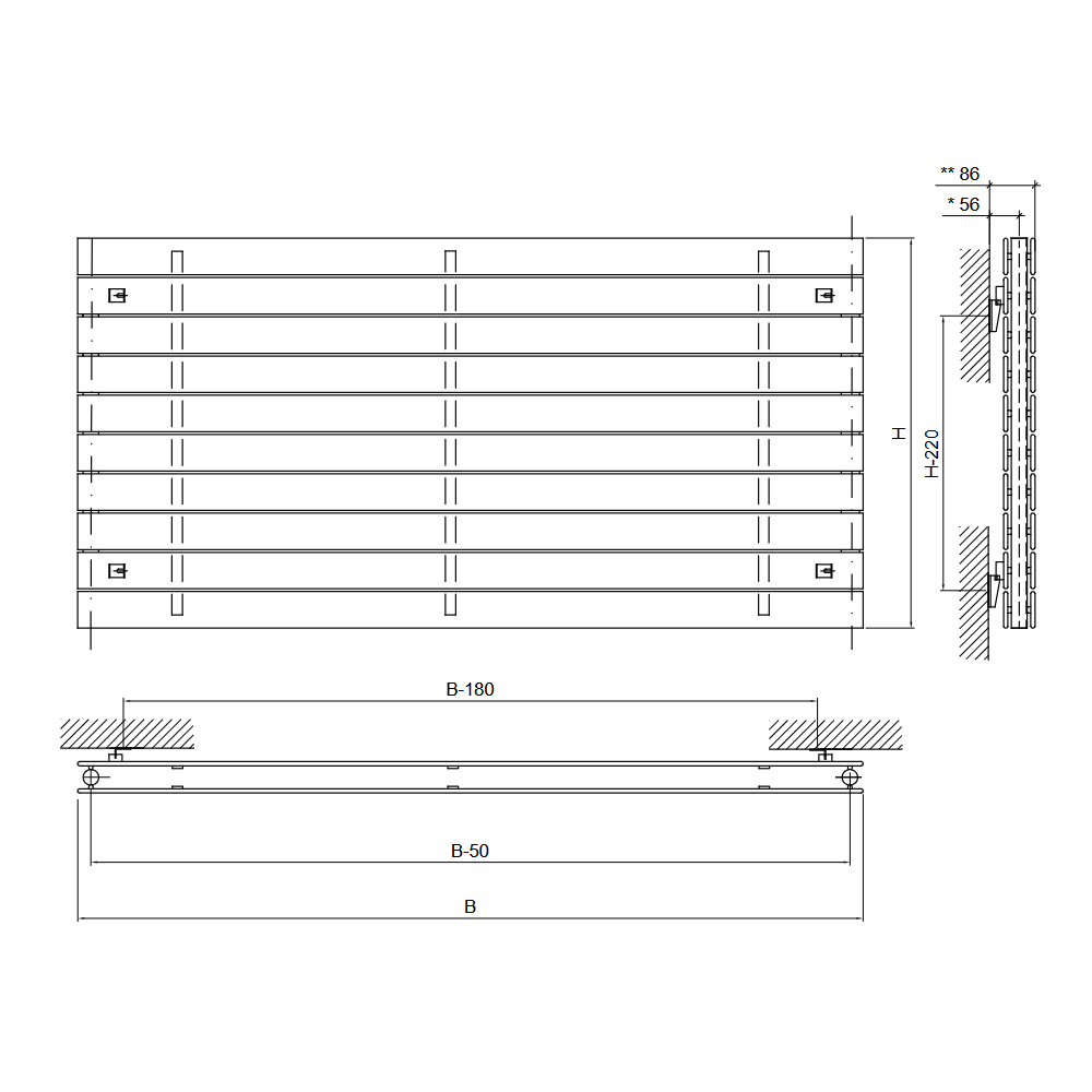 Corpotherma Panio Duo Horizontal Deluxe weiß Höhe 295 mm Länge 600 bis 1800 mm