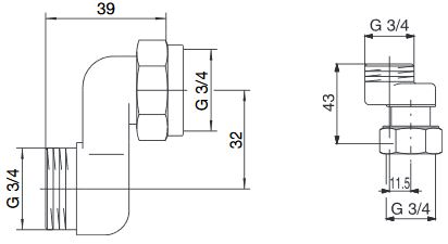 OV S-Anschlussverschraubung Exenter S-Form G 3/4" AG x 3/4 ÜM Austauschheizkörper