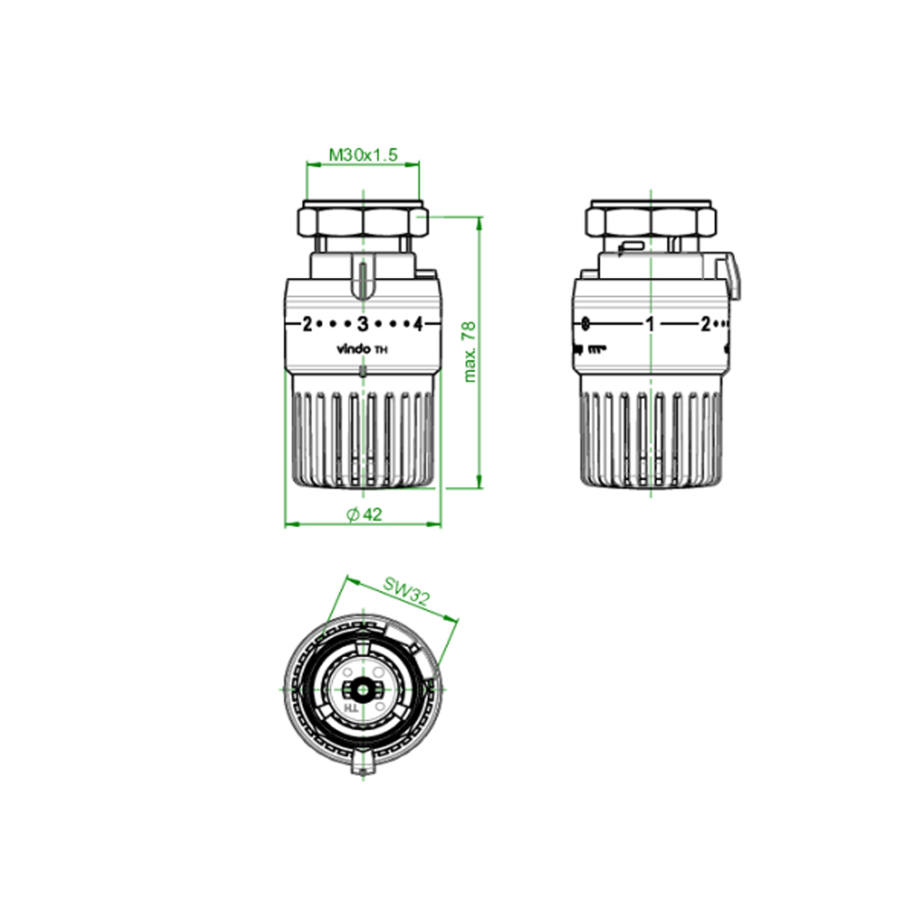Oventrop Thermostatkopf Vindo TH mit Flüssig-Fühler Nullstellung weiß M 30 x 1,5