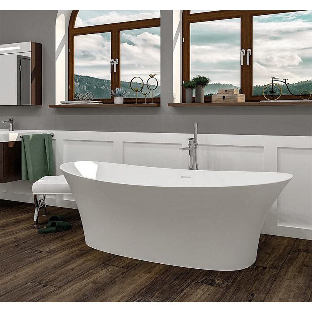 Mineralguss Badewanne Earta 2.0 170 x 63,5 x 78,6 weiß integriertem Ab-Überlauf