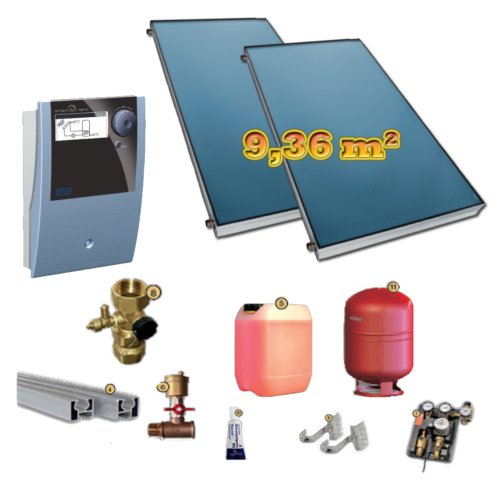 TWL Solaranlage FK200-4 Flachkollektorset 9,36 m² Solarpaket Trinkwasser Heizung