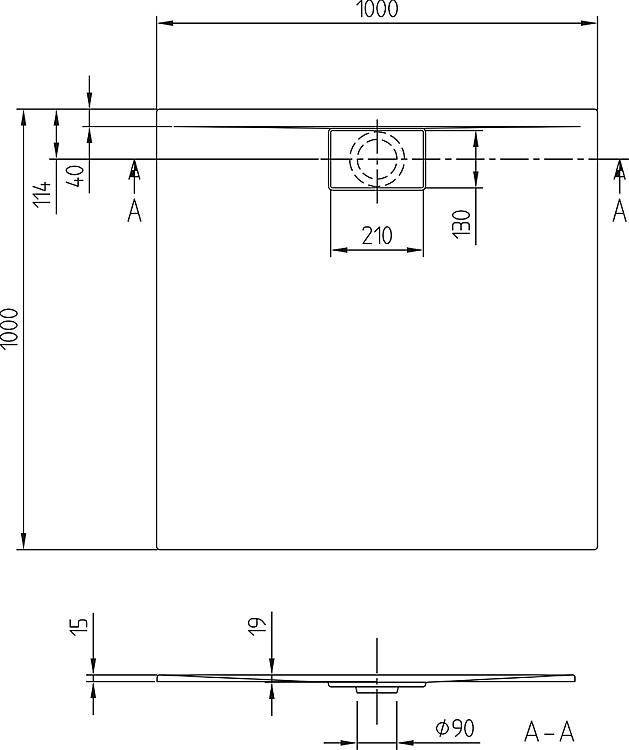 V&B Duschwanne Architectura MetalRim 1000 x 1000 x 15 mm + Tempoplex