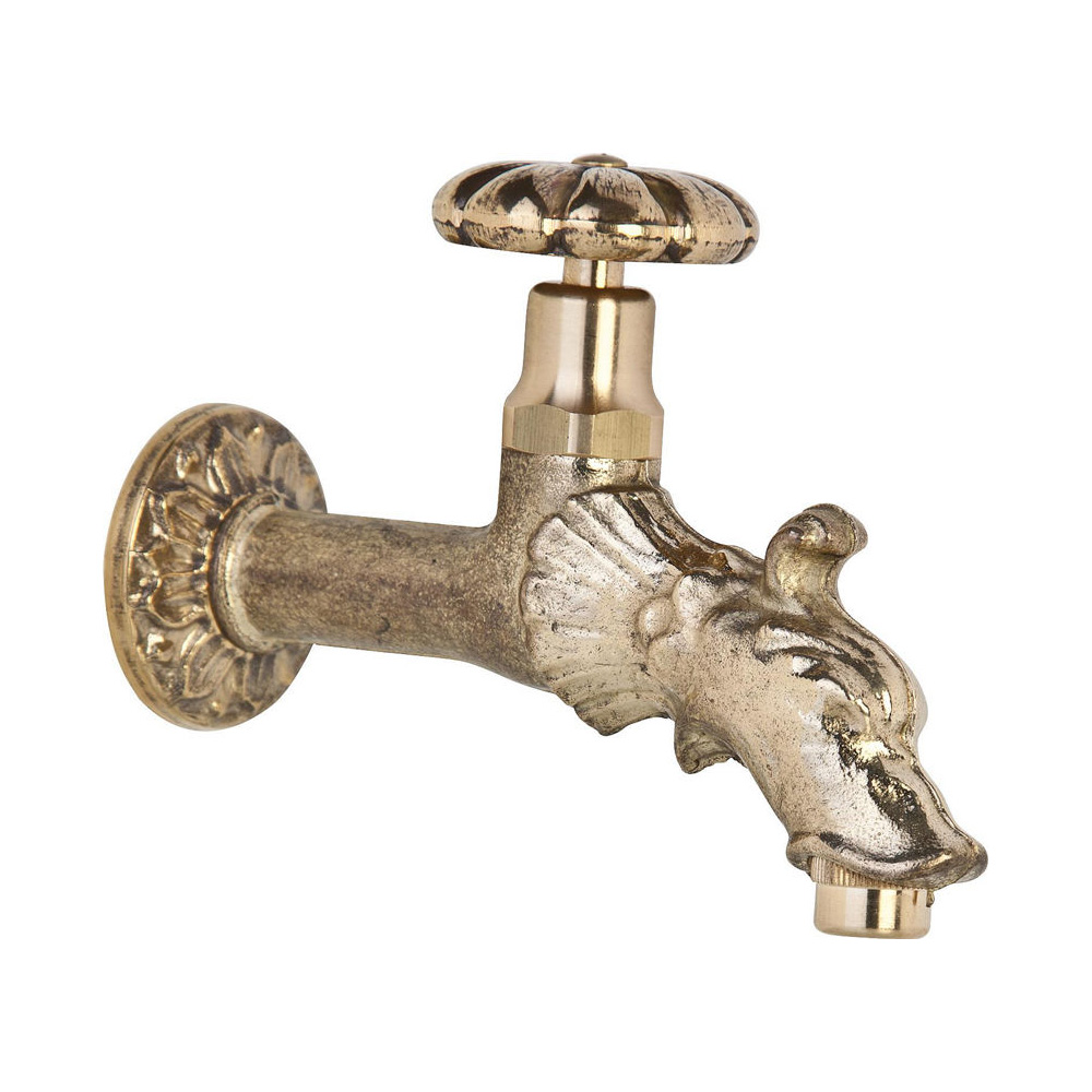 Dekoratives Auslaufventil mit Drehgriff in Bronze mit Rosette Wandanschluß 1/2``