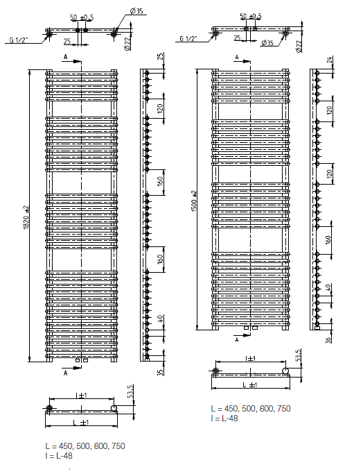 Logatrend Therm Direct Q m 1800x750 Mittenanschluss, RAL 9016 Universalarmatur