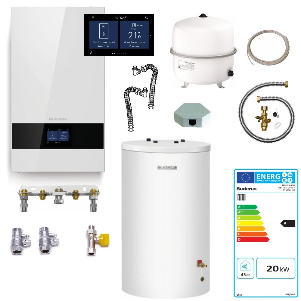 Buderus Paket W22 Gas Brennwertgerät GB172i.2 20 kW Speicher S120 Regelung BC400