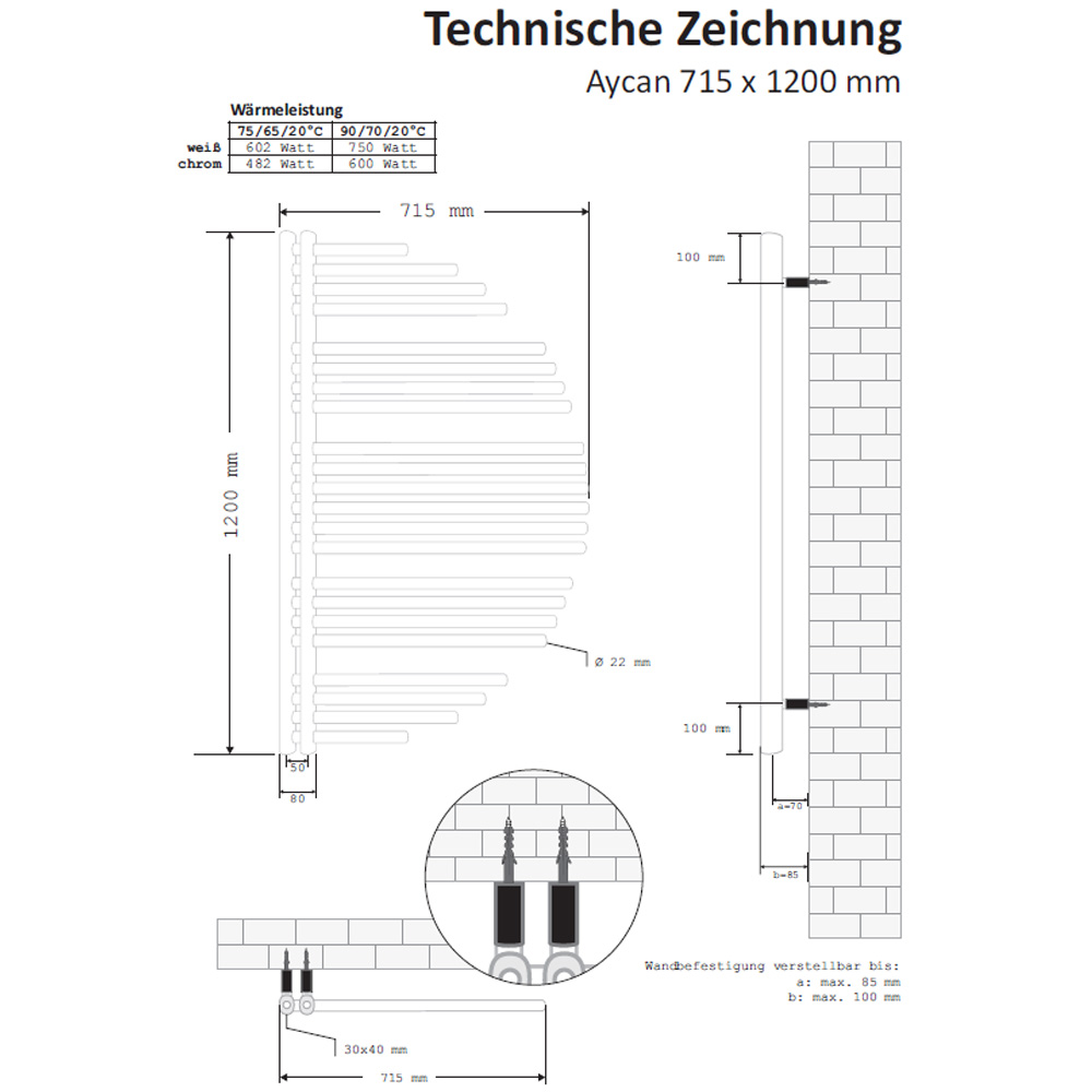 Design Badheizkörper Aycan weiß H 1000 mm x B 500 mm