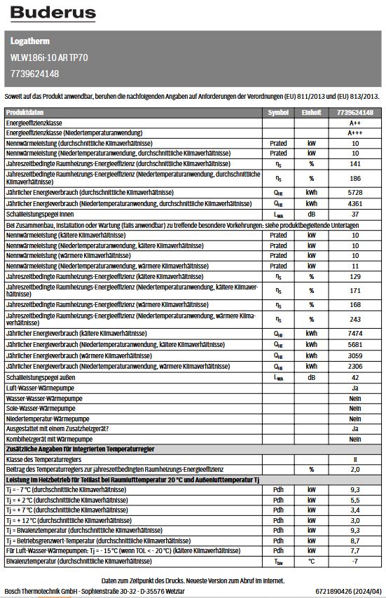 Buderus Logaplus M Luft Wärmepumpe WLW186i-10 AR TP70 WLW-10 MB AR MX400