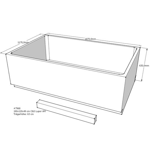 Acryl Badewanne Lupor 190 x 120 cm weiß "King Size" Wanne Styropor Wannenträger