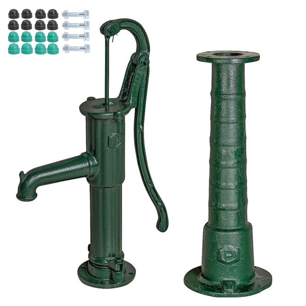 WS Schwengelpumpe Handpumpe mit Rundflansch Typ 75 + Pumpenständer grün