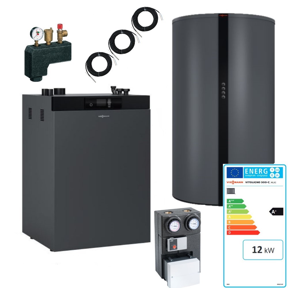 Viessmann Pelletkessel Vitoligno 300-C 12 kW Paket Pufferspeicher 400 Vitocell