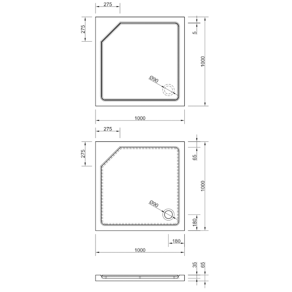 Mineralmarmor Duschwanne Kiel 100 x 100 Ablauf Einlegeboden Dusche Brausewanne
