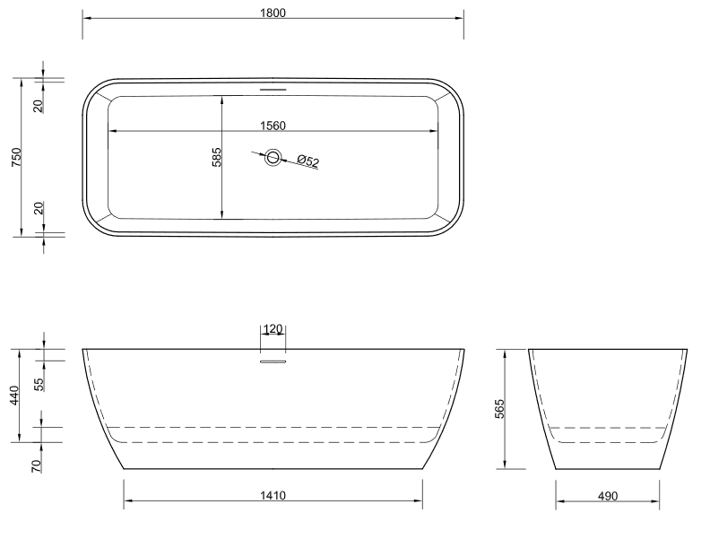 Designwanne Golem OR 180 freistehende Badewanne Mineralmarmor Solid Surface