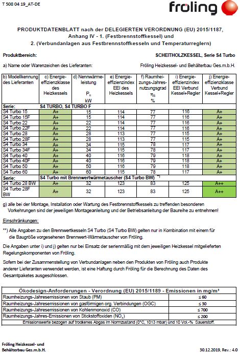 Fröling Holzvergaser Scheitholzkessel S4 Turbo 40 F 7" Touch N22 Pelletflansch
