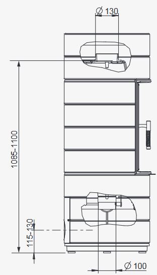 Guss Kaminofen LEDA COLONA lite 2 Ringe Tür rund weiß emailliert Anschluss oben