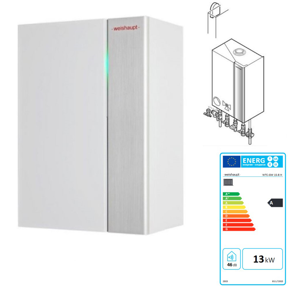 Weishaupt Paket Gas Brennwertgerät WTC-GW 15-B W Aufputz Außenfühler