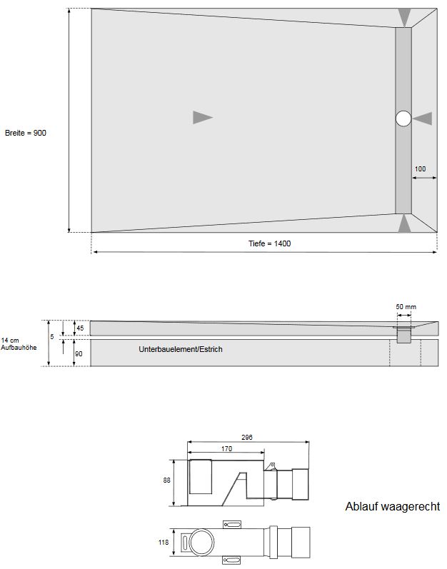 CS SDER Duschelement befliesbar - 120 x 100 cm mit Rinne / Ablaf