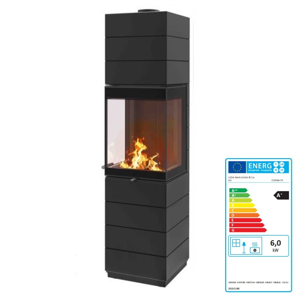 Kaminofen Leda Corna PS 6 kW Rauchabgang oben Gussofen schwarz