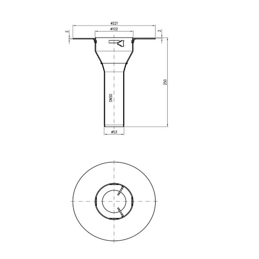 LORO X Balkondirektablauf mit Stützrand Serie GF DN 50 Auslauf senkrecht