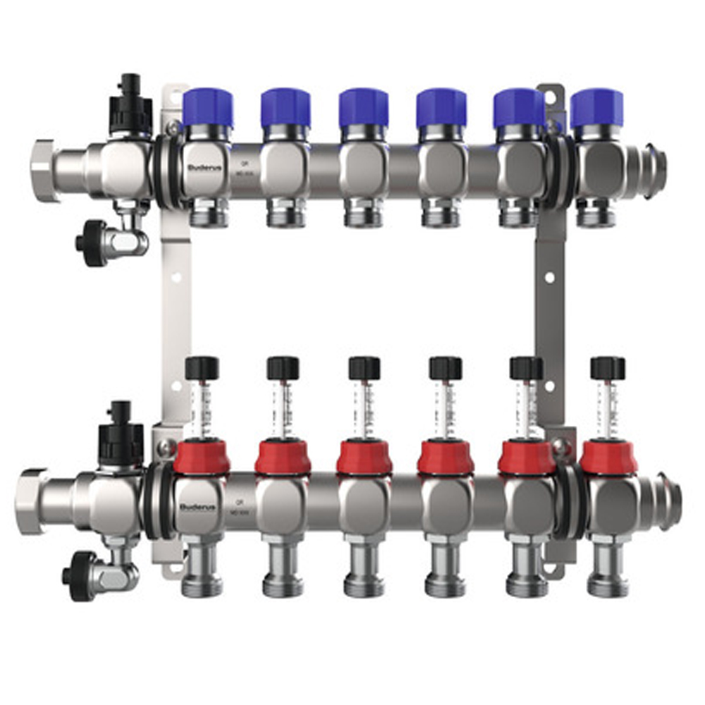 Buderus Logafloor Edelstahl Heizkreisverteiler HVE/4 mit DFM 4 Heizkreise