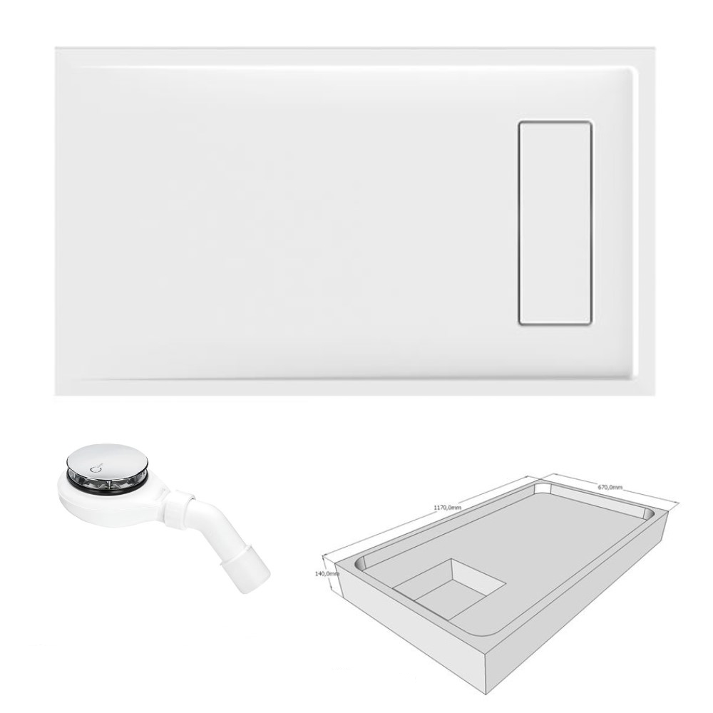 Acryl Duschwanne Lyon E 120 x 70 cm Duschtasse Duschbecken Wannenträger Ablauf