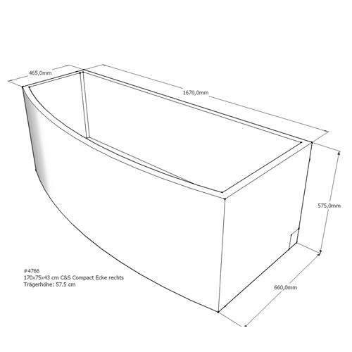 Acryl Raumsparwanne Isabela 169 x 74 cm rechts weiß Wanne Styropor Wannenträger