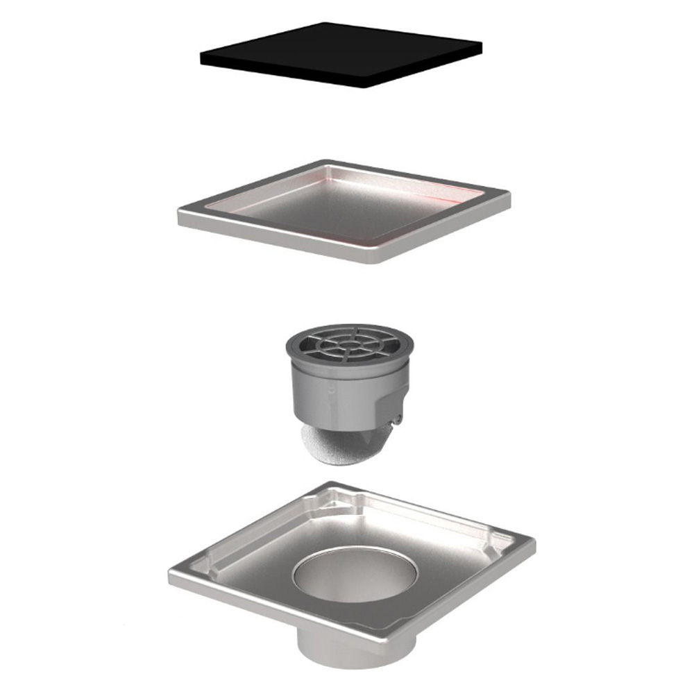 MERT Flach Bodenablauf Duschablablauf 110x110 mm Glas Abdeckung Black Schwarz MERT Flach Bodenablauf Duschablablauf 110x110 mm Glas Abdeckung Black Schwarz