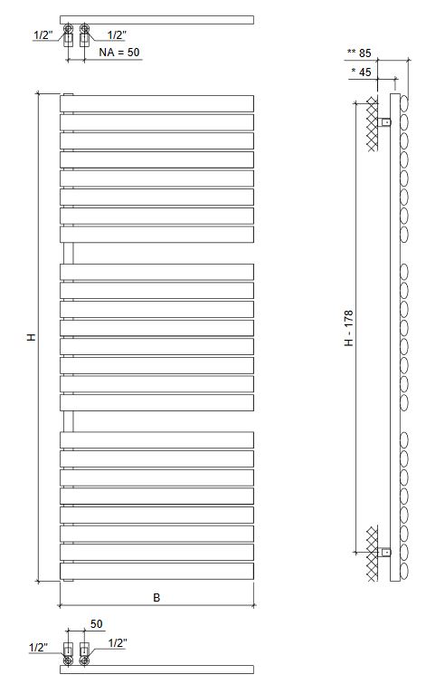 Design Badheizkörper Forte Up anthrazit Paneelheizkörper horizontal Badwärmer